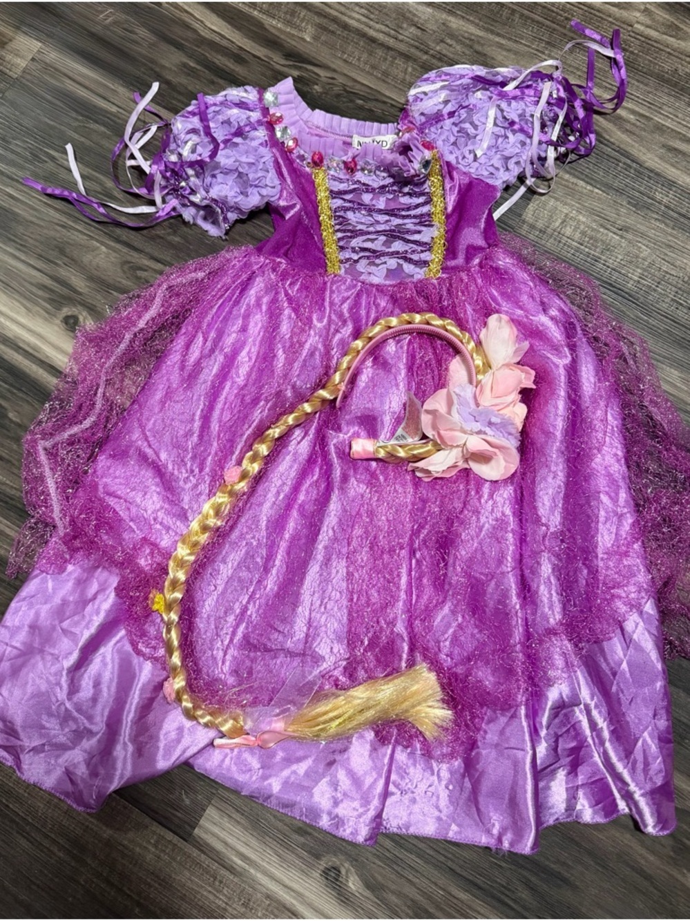 Girls' Purple Rapunzel Fairy-Tale Princess Dress with Braided Hairpiece